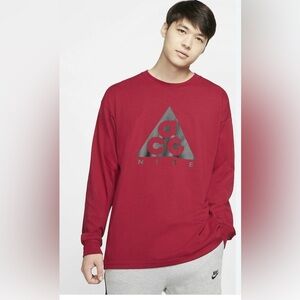 NIKE ACG Logo Long Sleeve Shirt Top LS Tee Noble Red Black Size XL